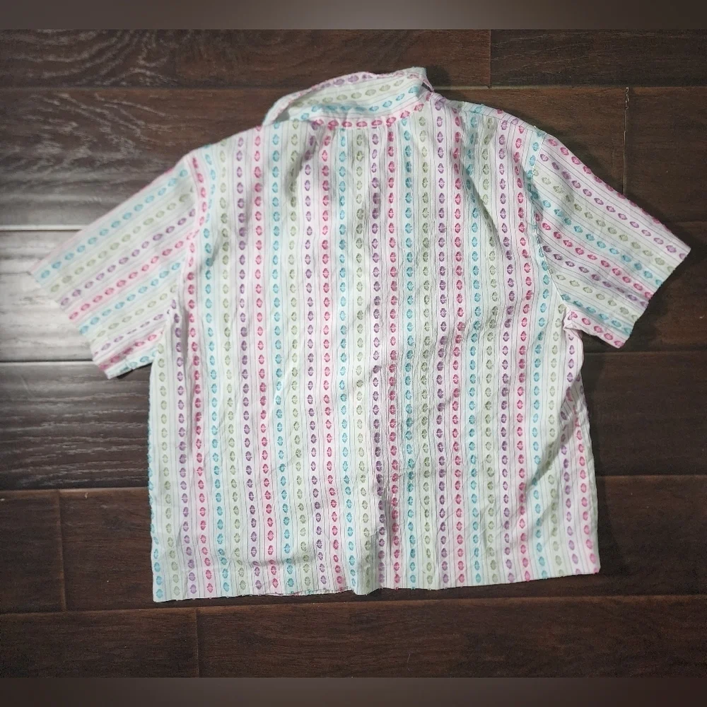 Alfred Dunner Womens Button Up Rainbow Casual Top